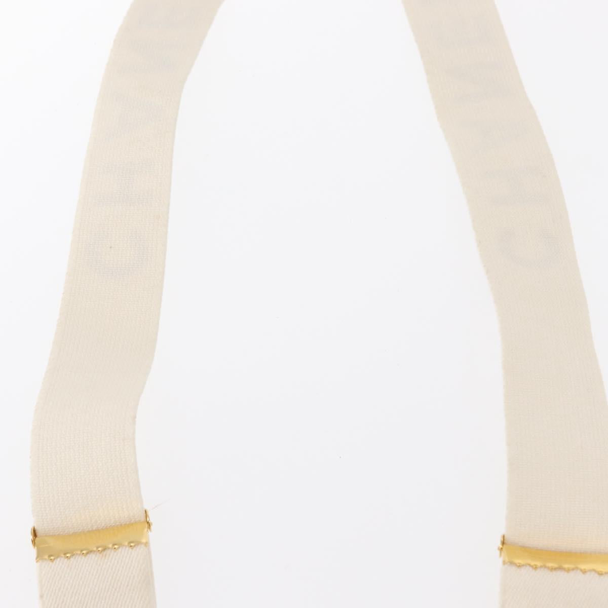 CHANEL Suspenders Canvas Leather White CC Auth mr1577