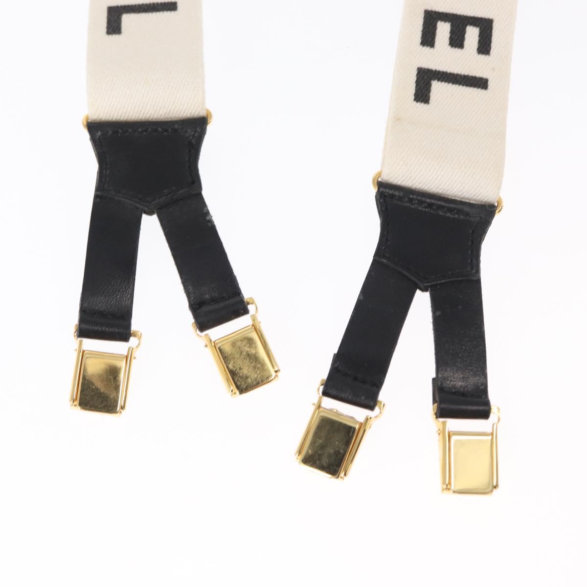 CHANEL Suspenders Canvas Leather White CC Auth mr1577