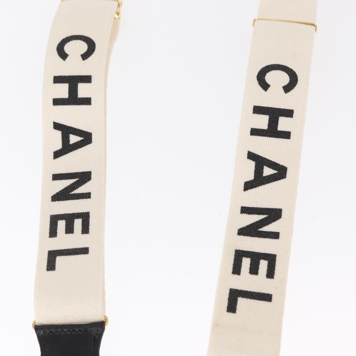 CHANEL Suspenders Canvas Leather White CC Auth mr1577