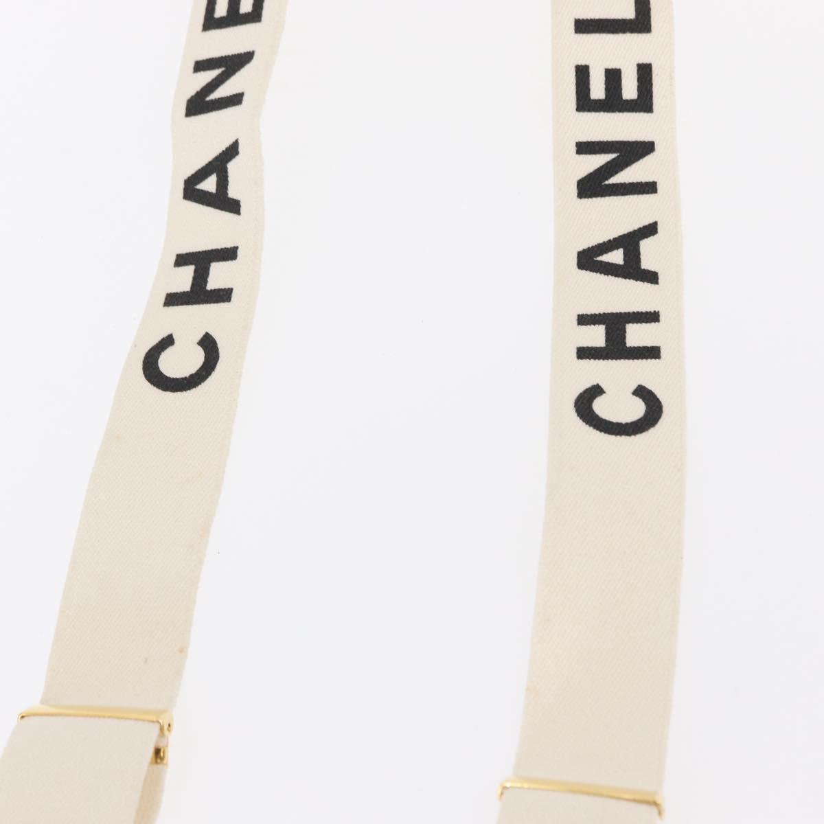 CHANEL Suspenders Canvas Leather White CC Auth mr1577