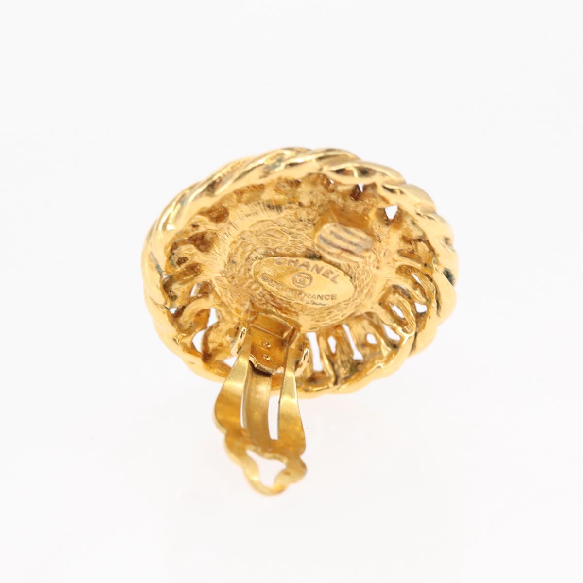 CHANEL Pearl Earring metal Gold CC Auth mr1579