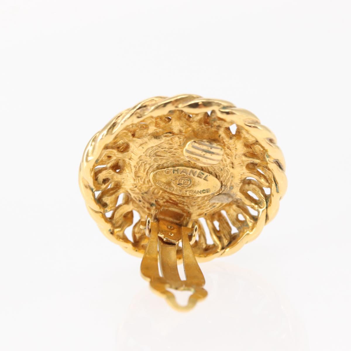 CHANEL Pearl Earring metal Gold CC Auth mr1579