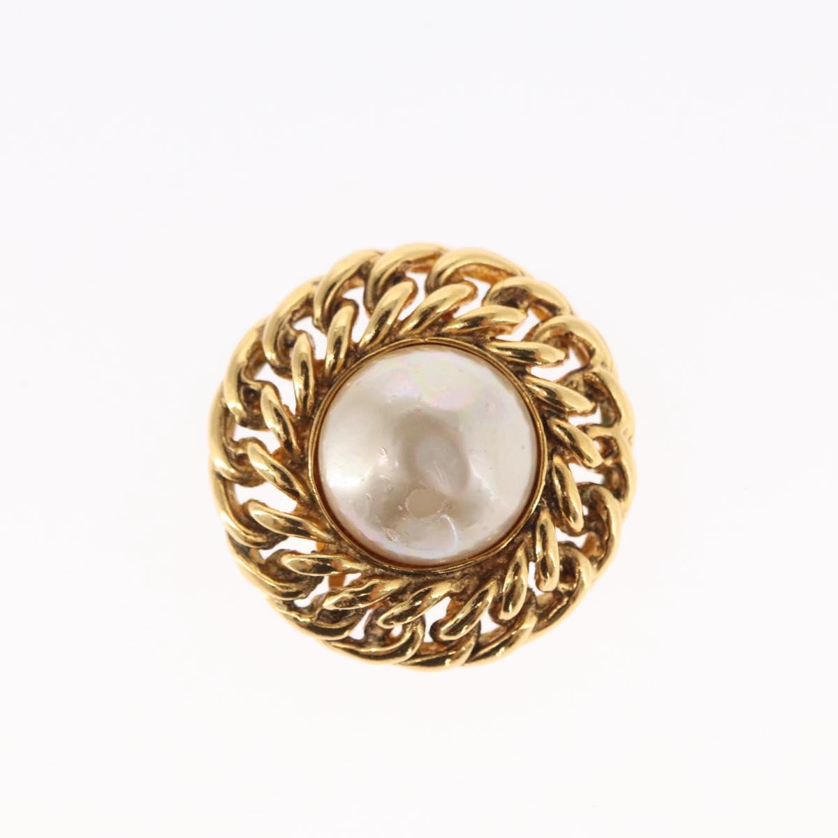 CHANEL Pearl Earring metal Gold CC Auth mr1579