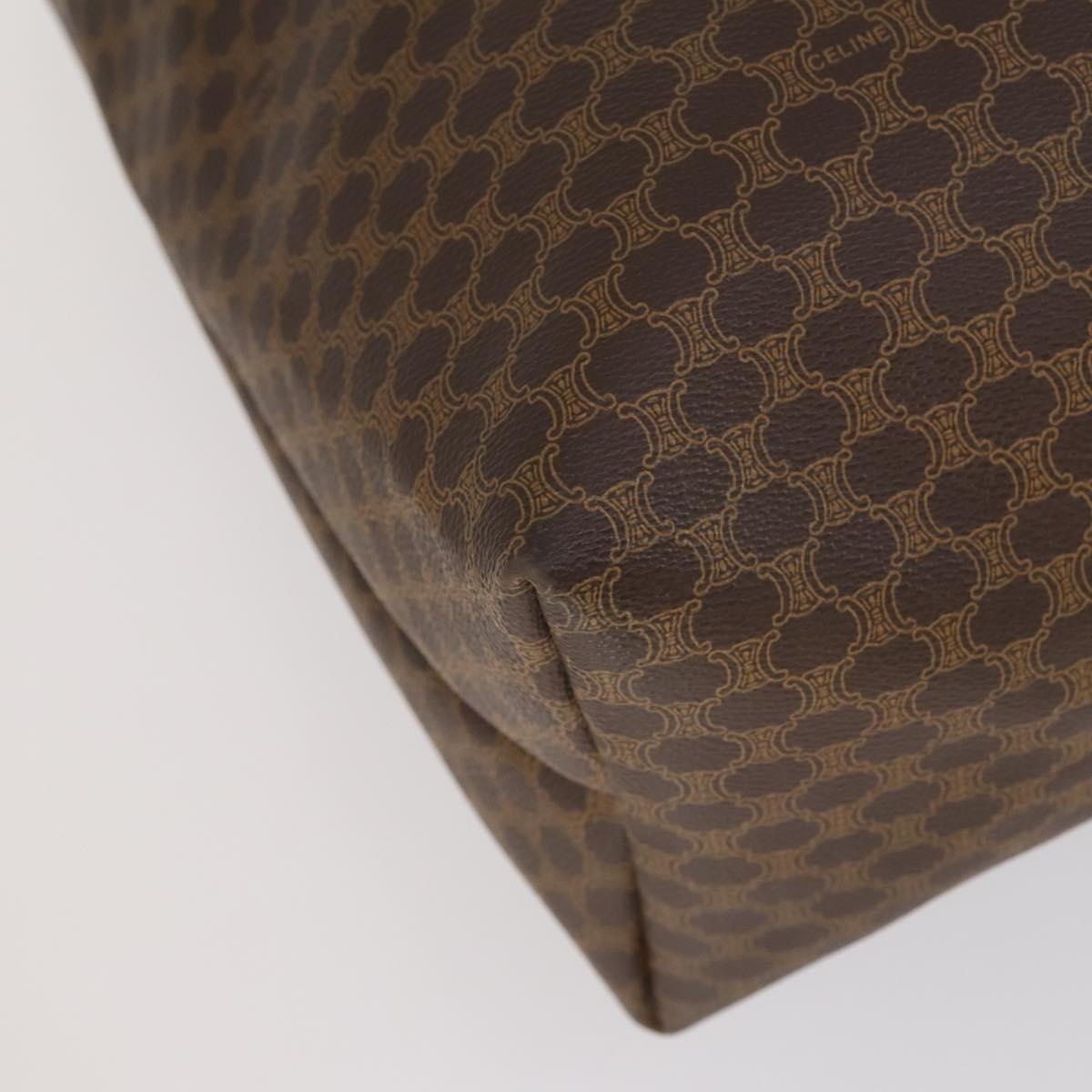 CELINE Macadam Canvas Boston Bag PVC Brown Gold Auth mr1580