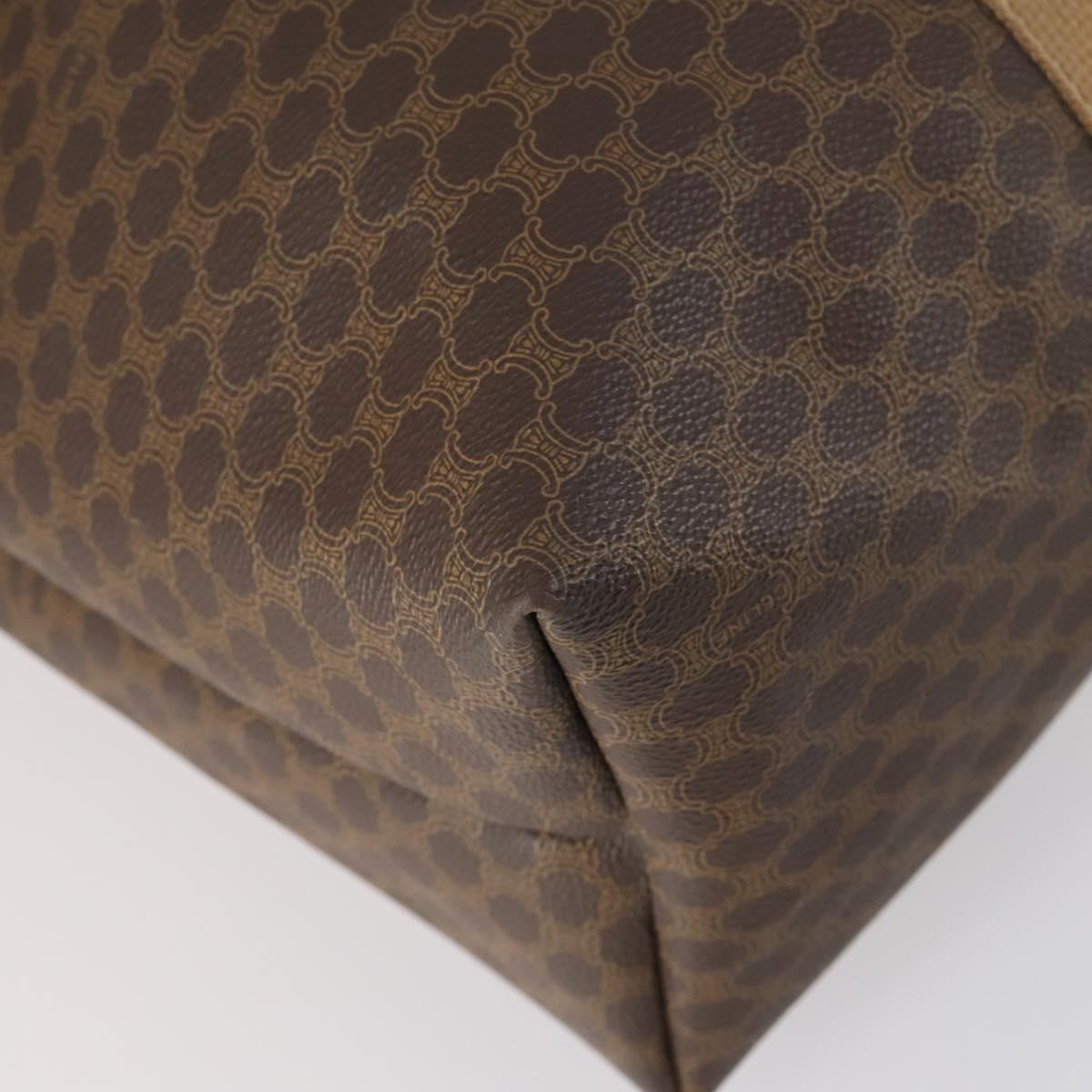 CELINE Macadam Canvas Boston Bag PVC Brown Gold Auth mr1580