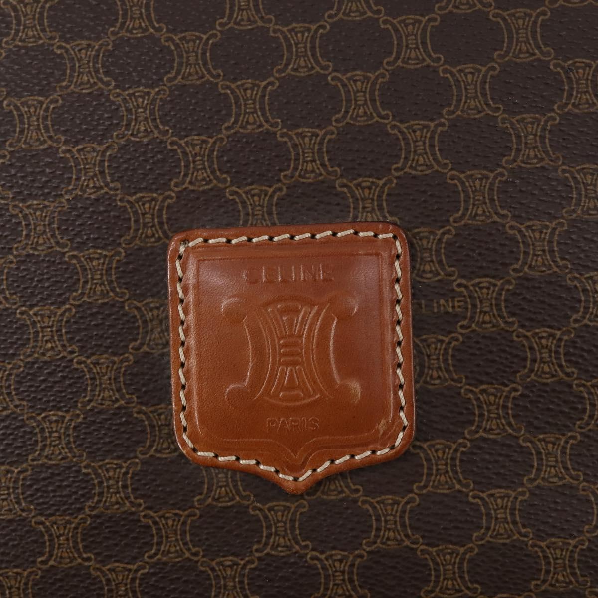 CELINE Macadam Canvas Boston Bag PVC Brown Gold Auth mr1580