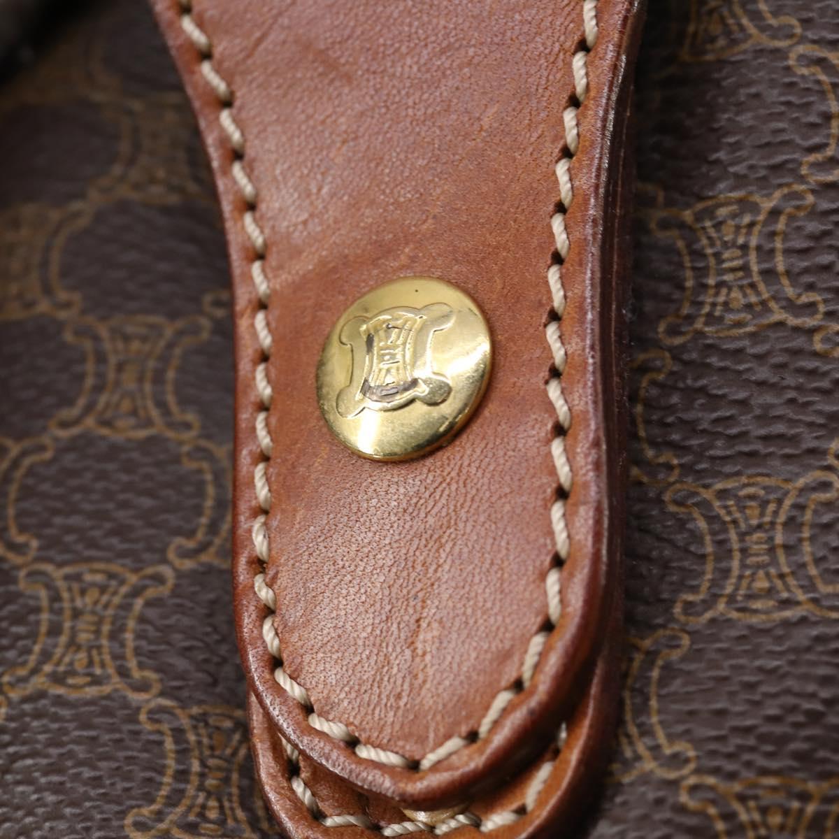 CELINE Macadam Canvas Boston Bag PVC Brown Gold Auth mr1580