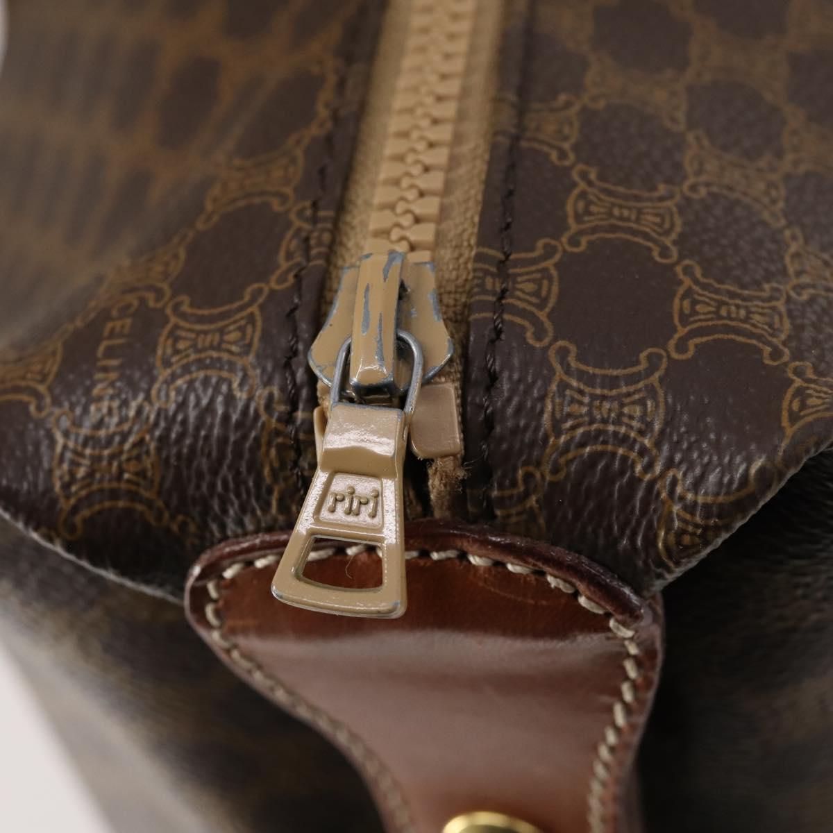 CELINE Macadam Canvas Boston Bag PVC Brown Gold Auth mr1580