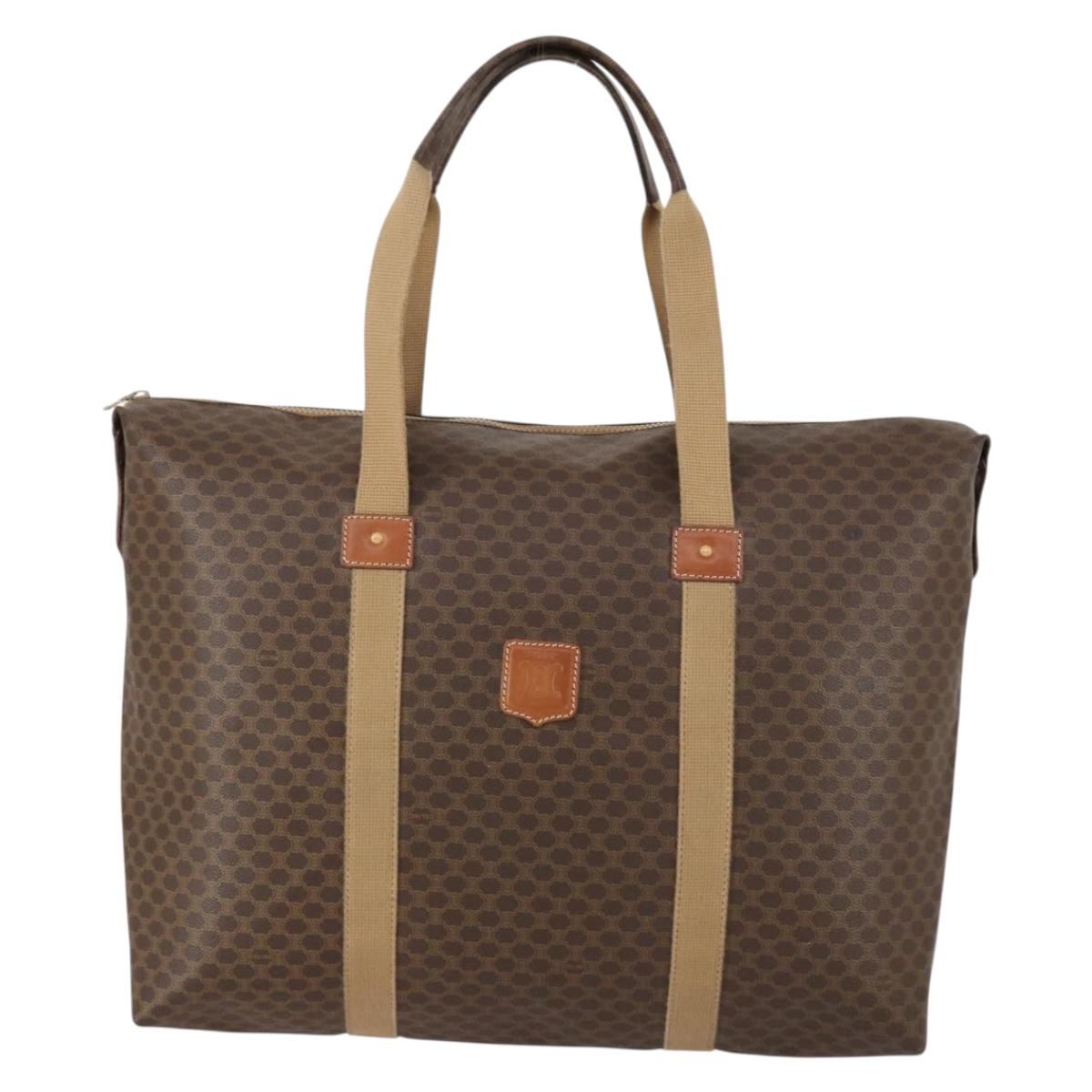 CELINE Macadam Canvas Boston Bag PVC Brown Gold Auth mr1580