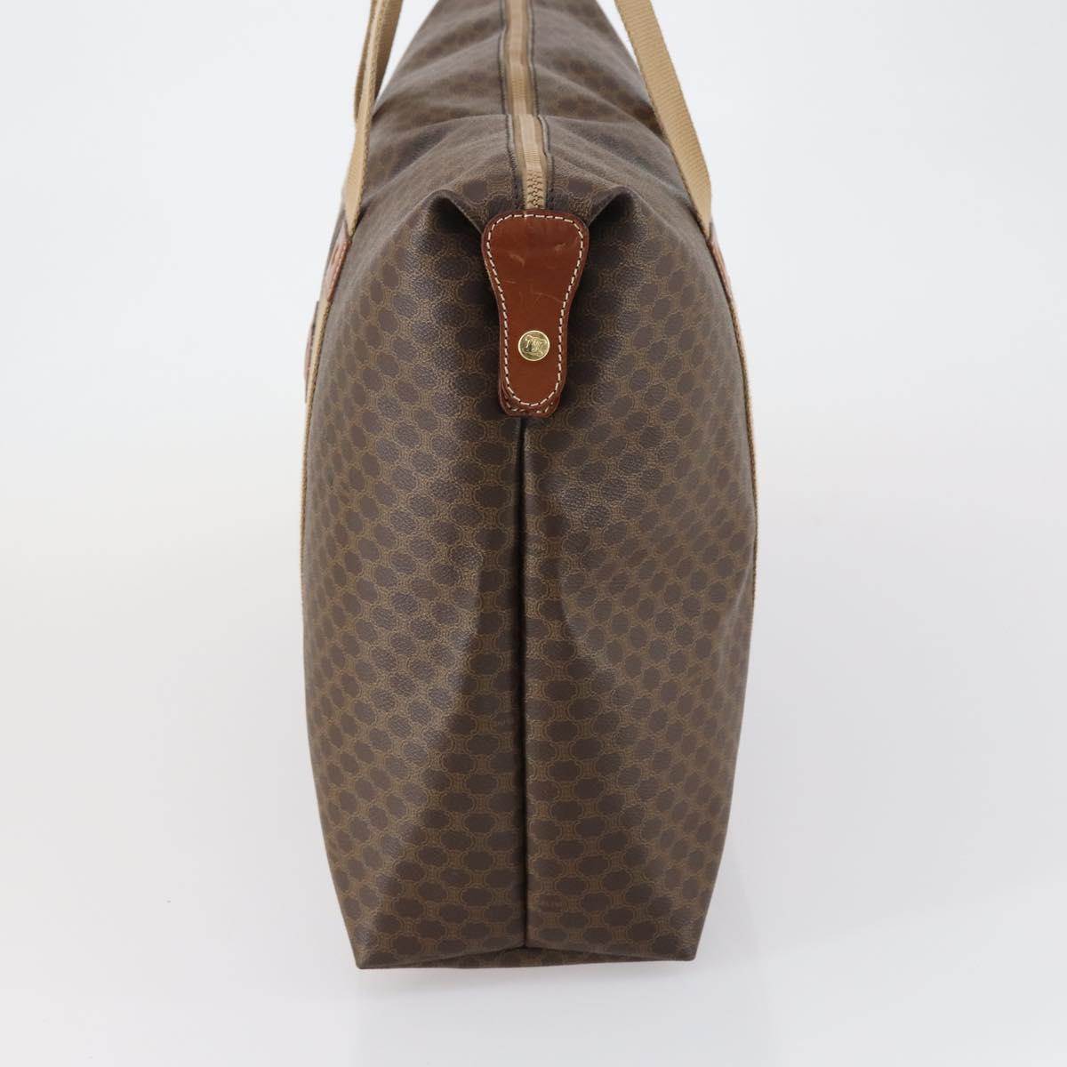 CELINE Macadam Canvas Boston Bag PVC Brown Gold Auth mr1580