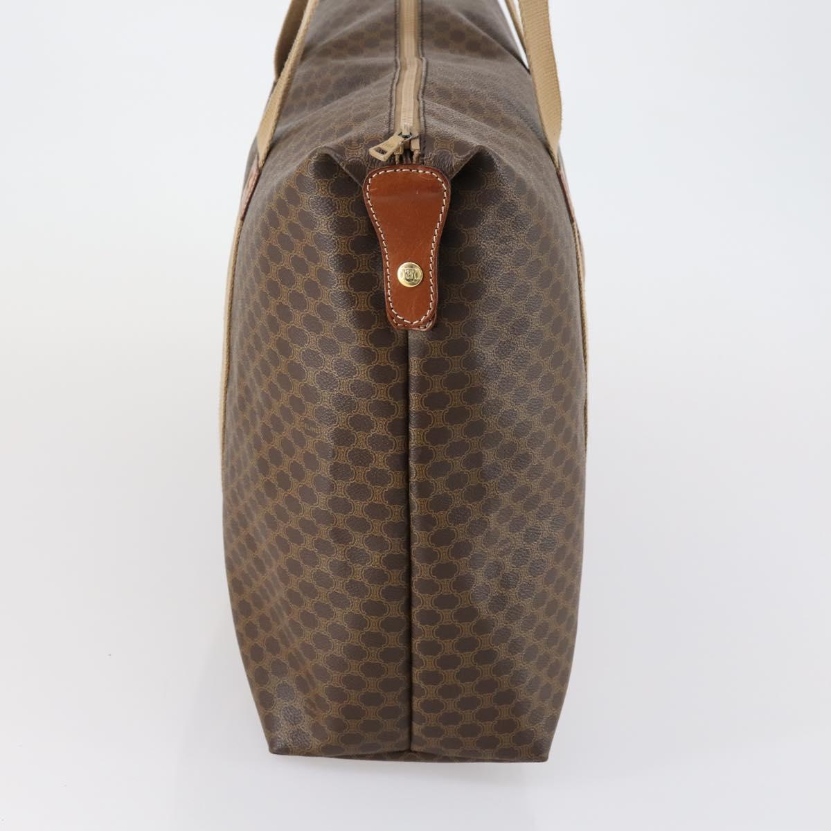 CELINE Macadam Canvas Boston Bag PVC Brown Gold Auth mr1580