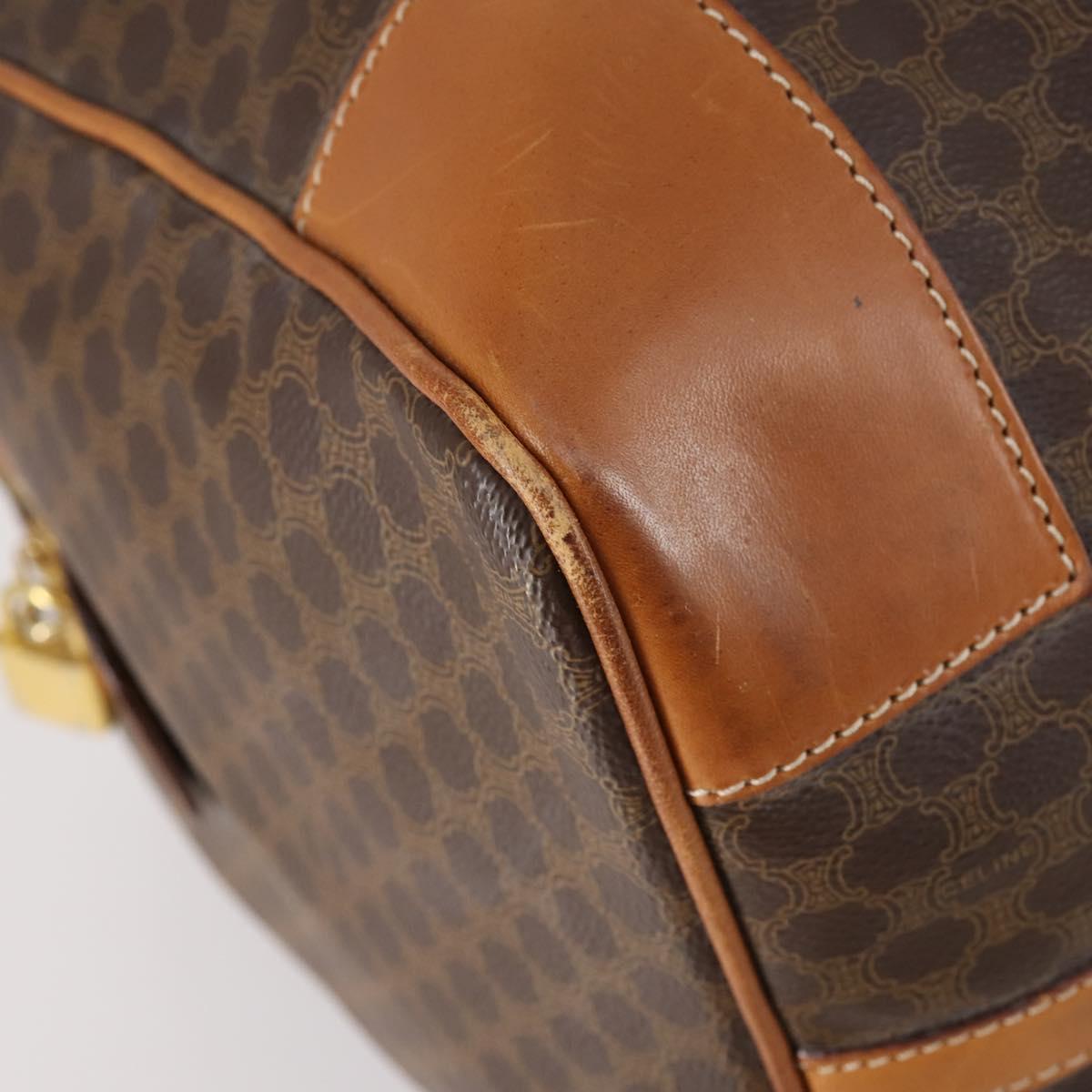 CELINE Macadam Canvas Boston Bag PVC Brown Gold Auth mr1581
