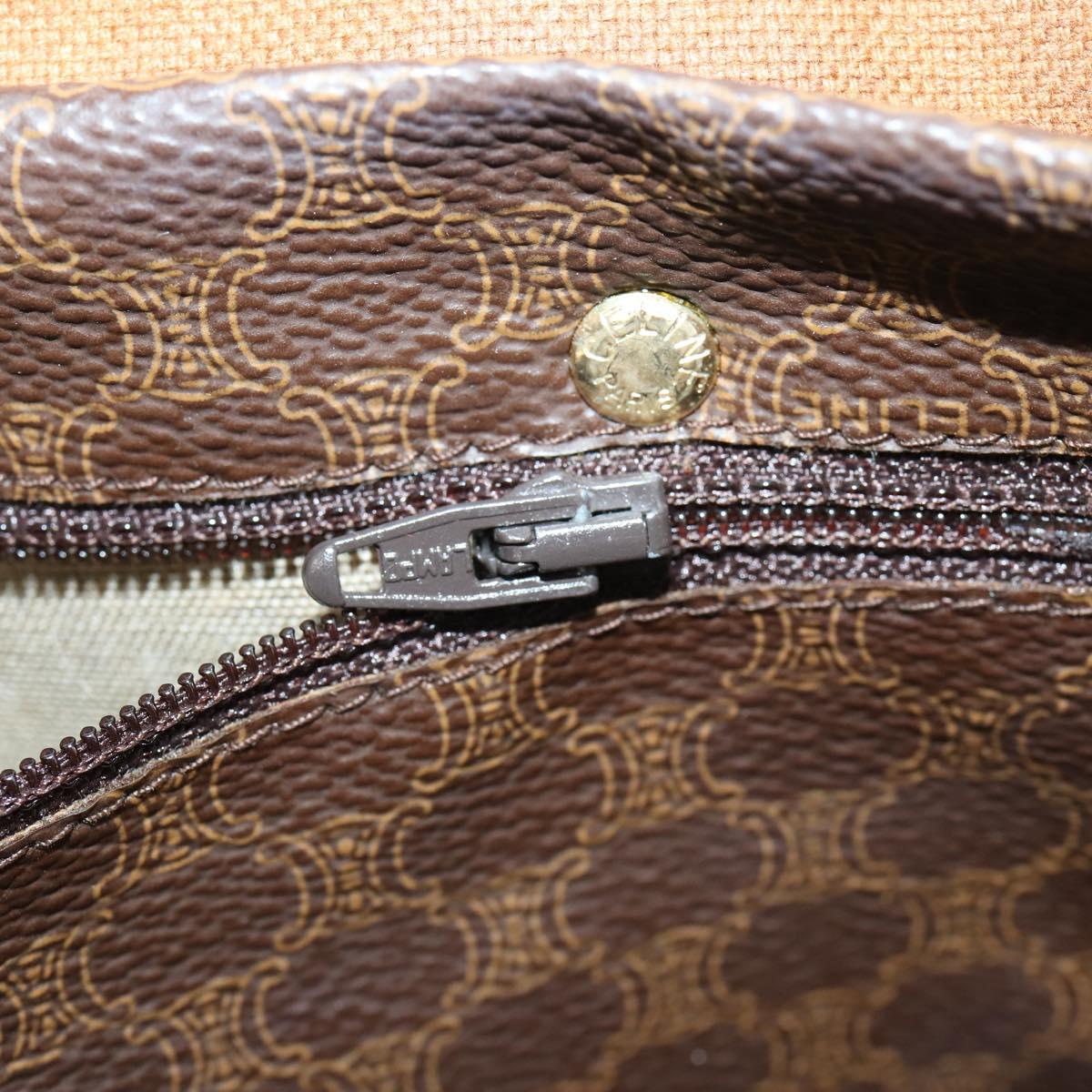 CELINE Macadam Canvas Boston Bag PVC Brown Gold Auth mr1581