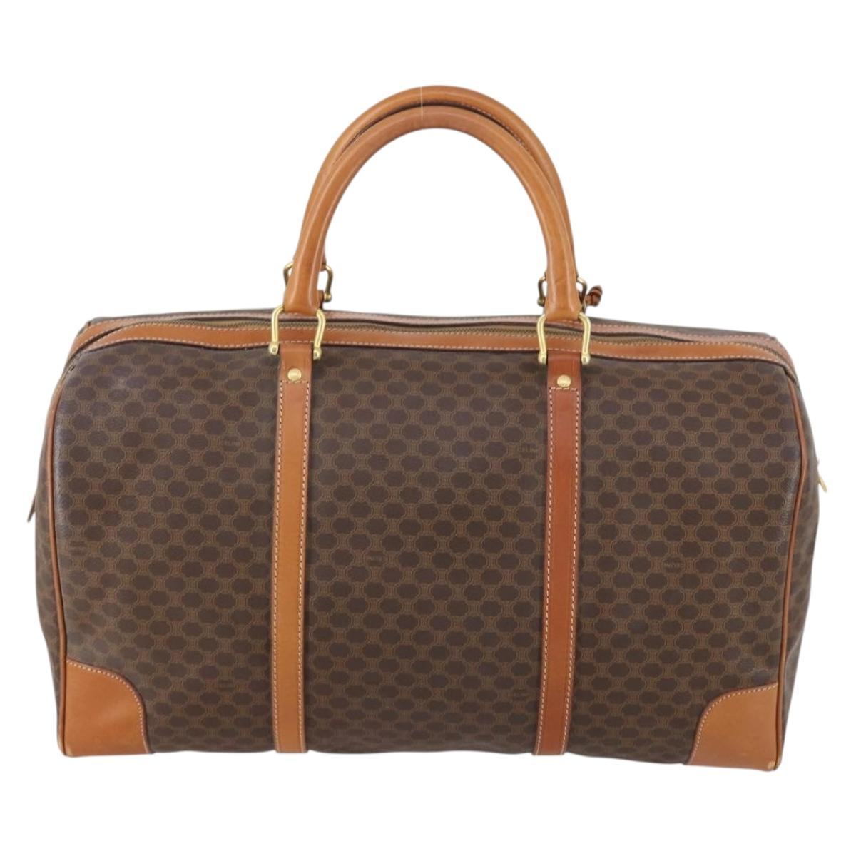 CELINE Macadam Canvas Boston Bag PVC Brown Gold Auth mr1581