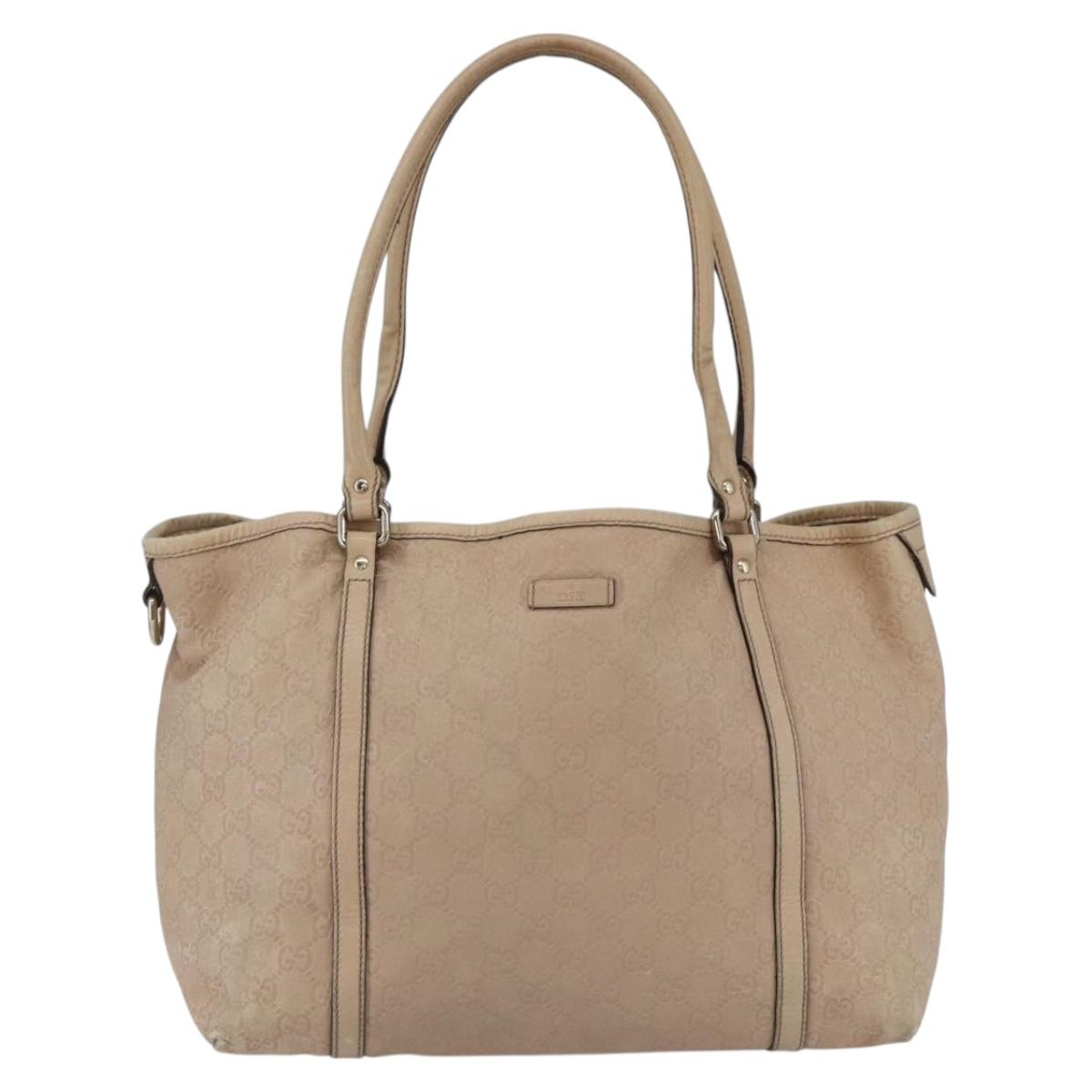 GUCCI GG Canvas Guccissima Tote Bag Leather Gold Beige pink 197953 Auth mr1583