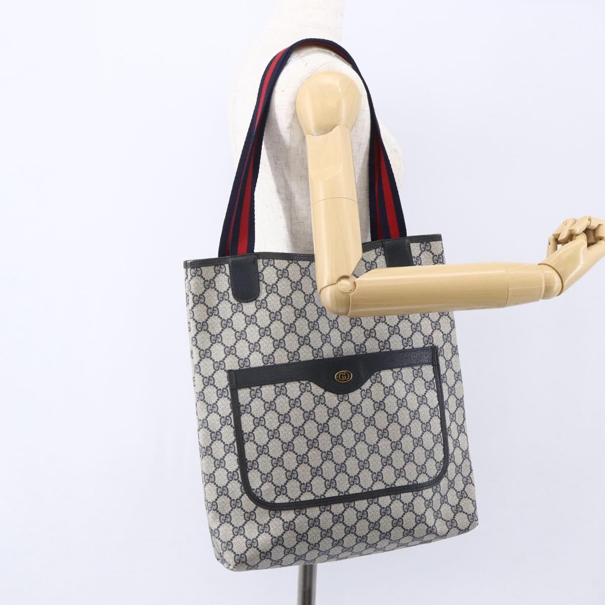 GUCCI GG Supreme Sherry Line Tote Bag PVC Navy 39 02 003 Auth mr1584