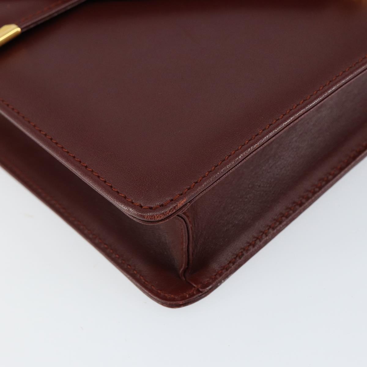 CARTIER Must Line Shoulder Bag Leather Bordeaux Gold Auth mr1585