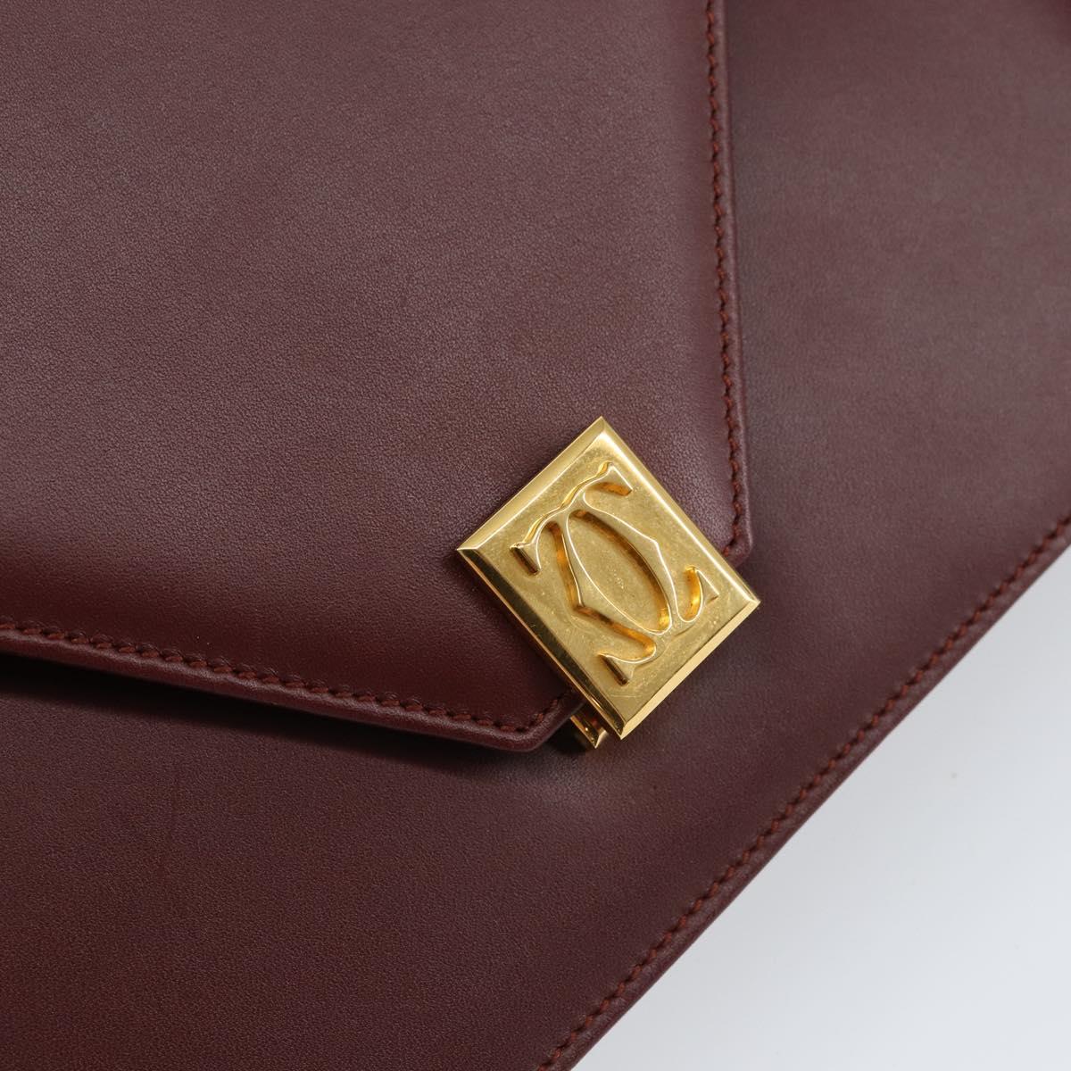 CARTIER Must Line Shoulder Bag Leather Bordeaux Gold Auth mr1585