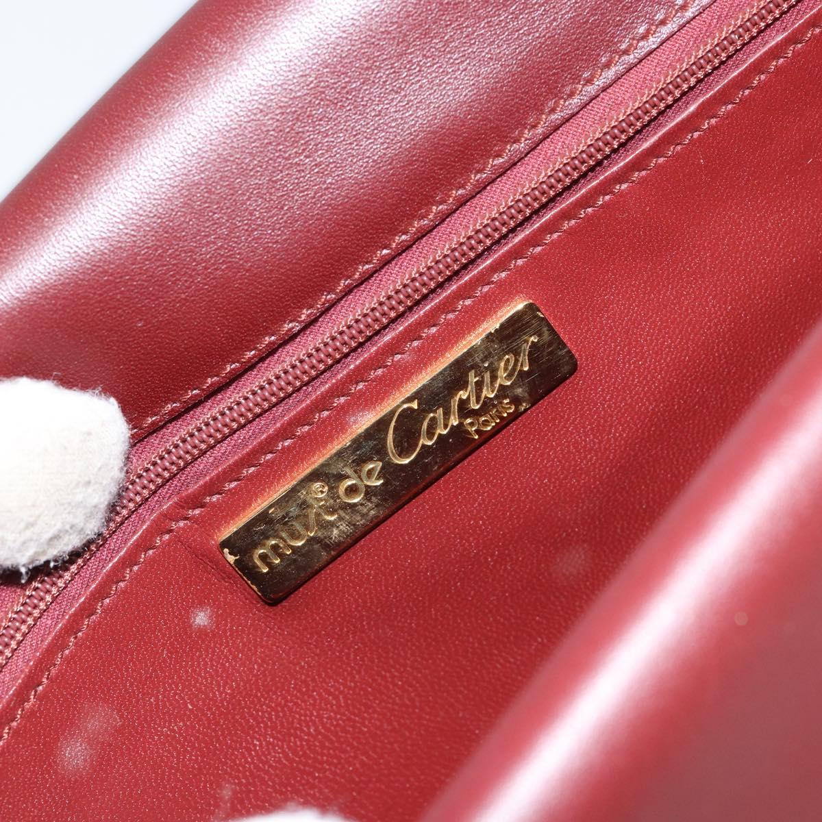 CARTIER Must Line Shoulder Bag Leather Bordeaux Gold Auth mr1585