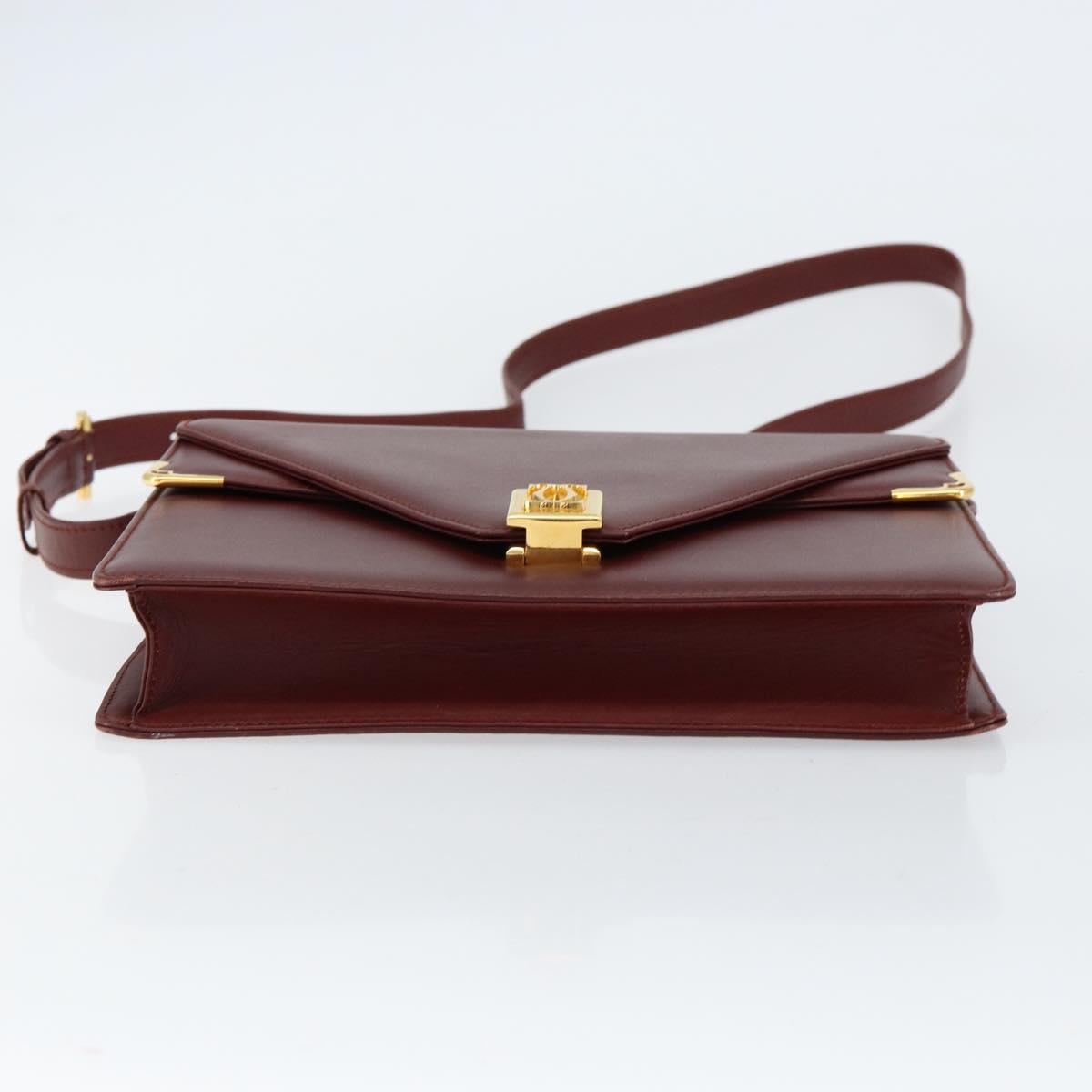 CARTIER Must Line Shoulder Bag Leather Bordeaux Gold Auth mr1585