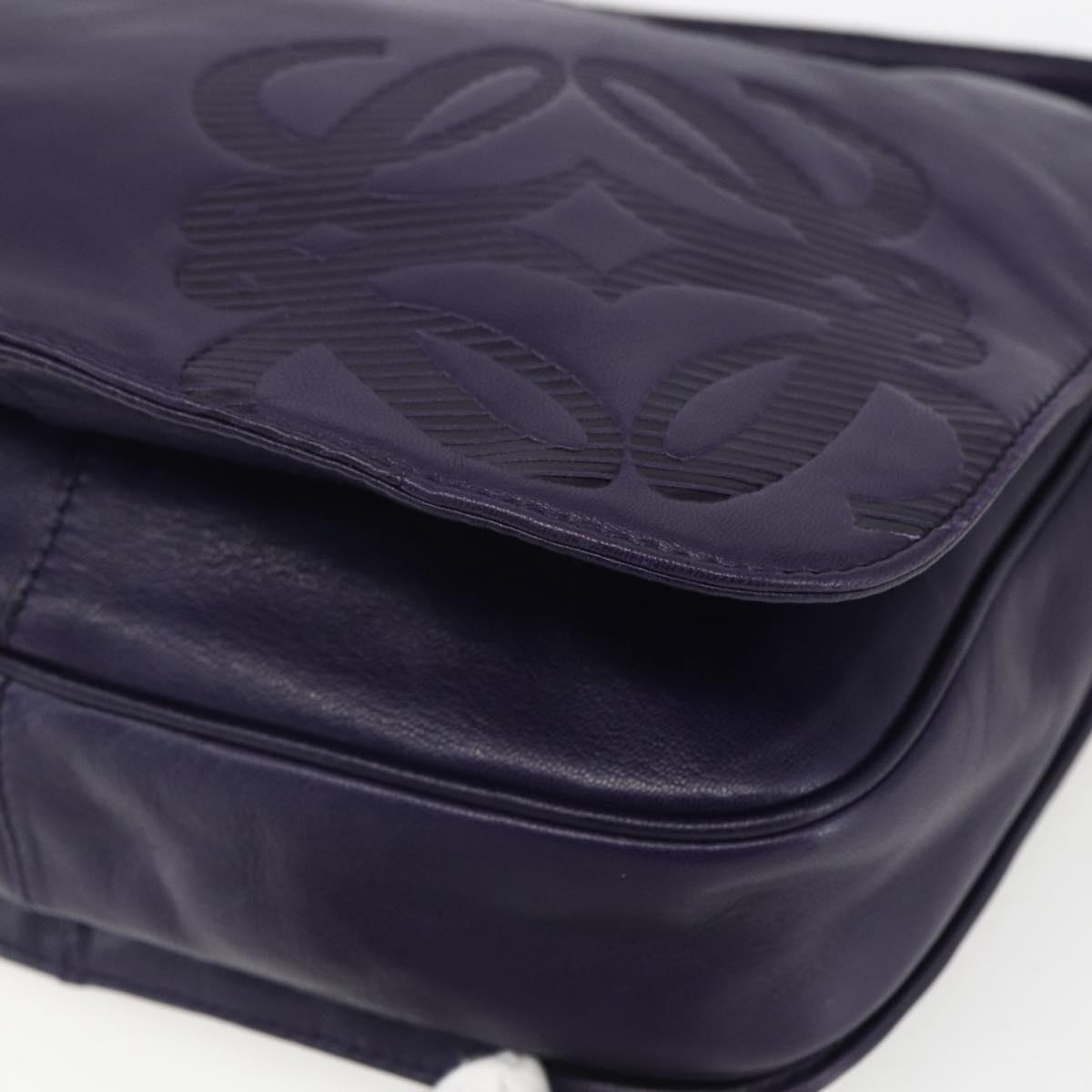 LOEWE Anagram Shoulder Bag Leather Purple Gold Auth mr1586