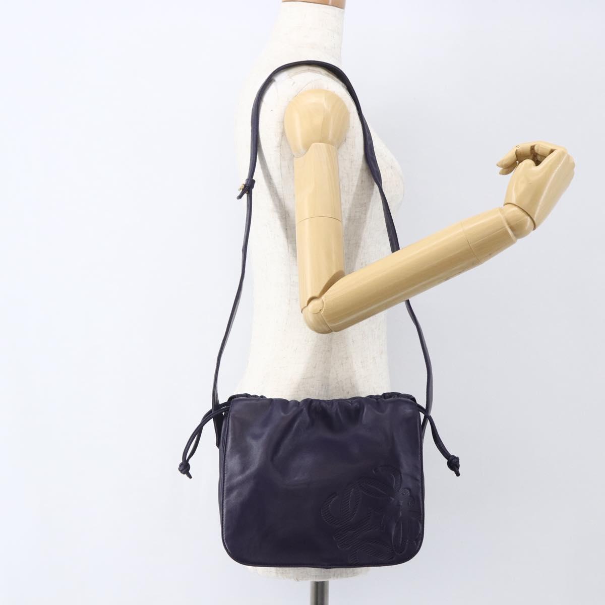 LOEWE Anagram Shoulder Bag Leather Purple Gold Auth mr1586