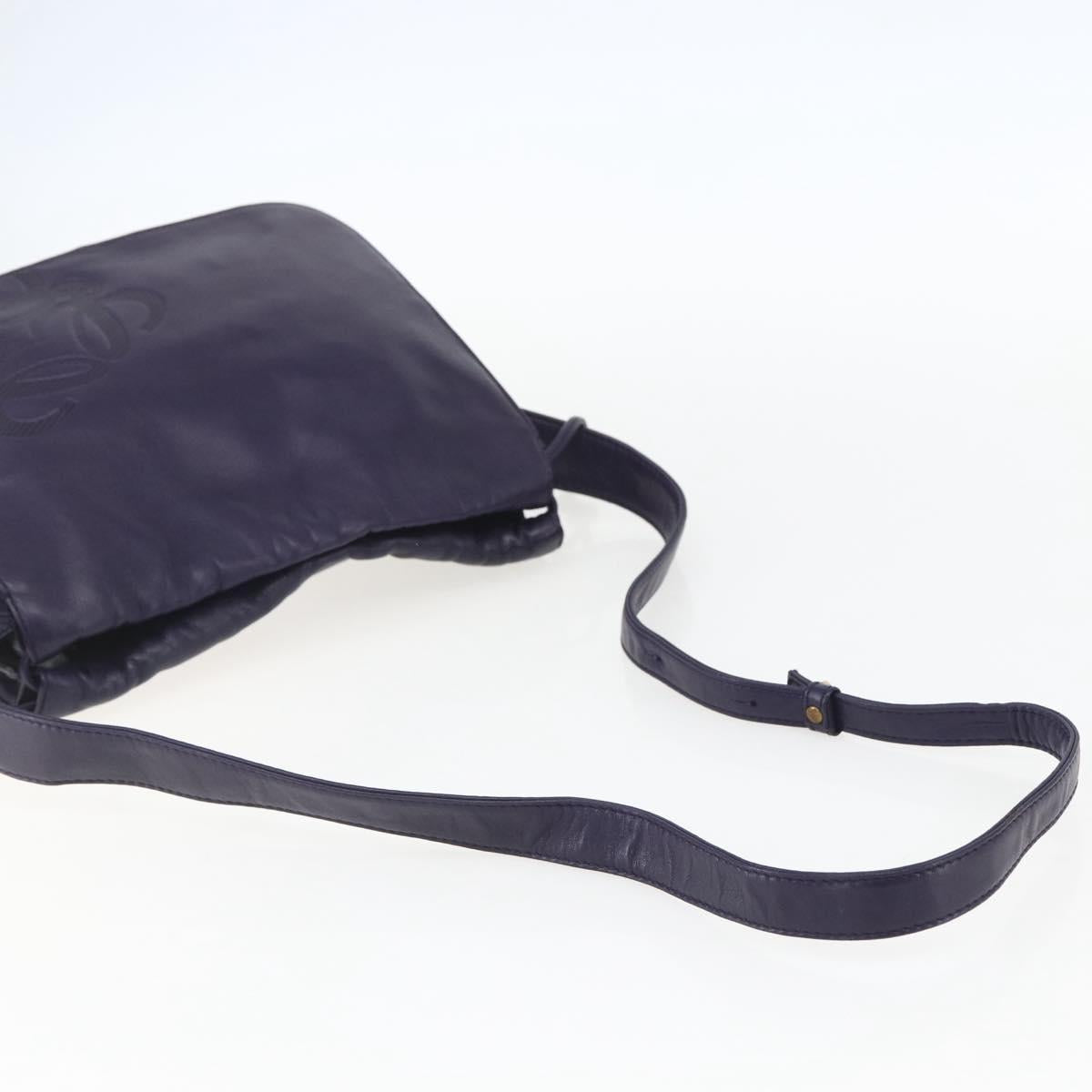 LOEWE Anagram Shoulder Bag Leather Purple Gold Auth mr1586