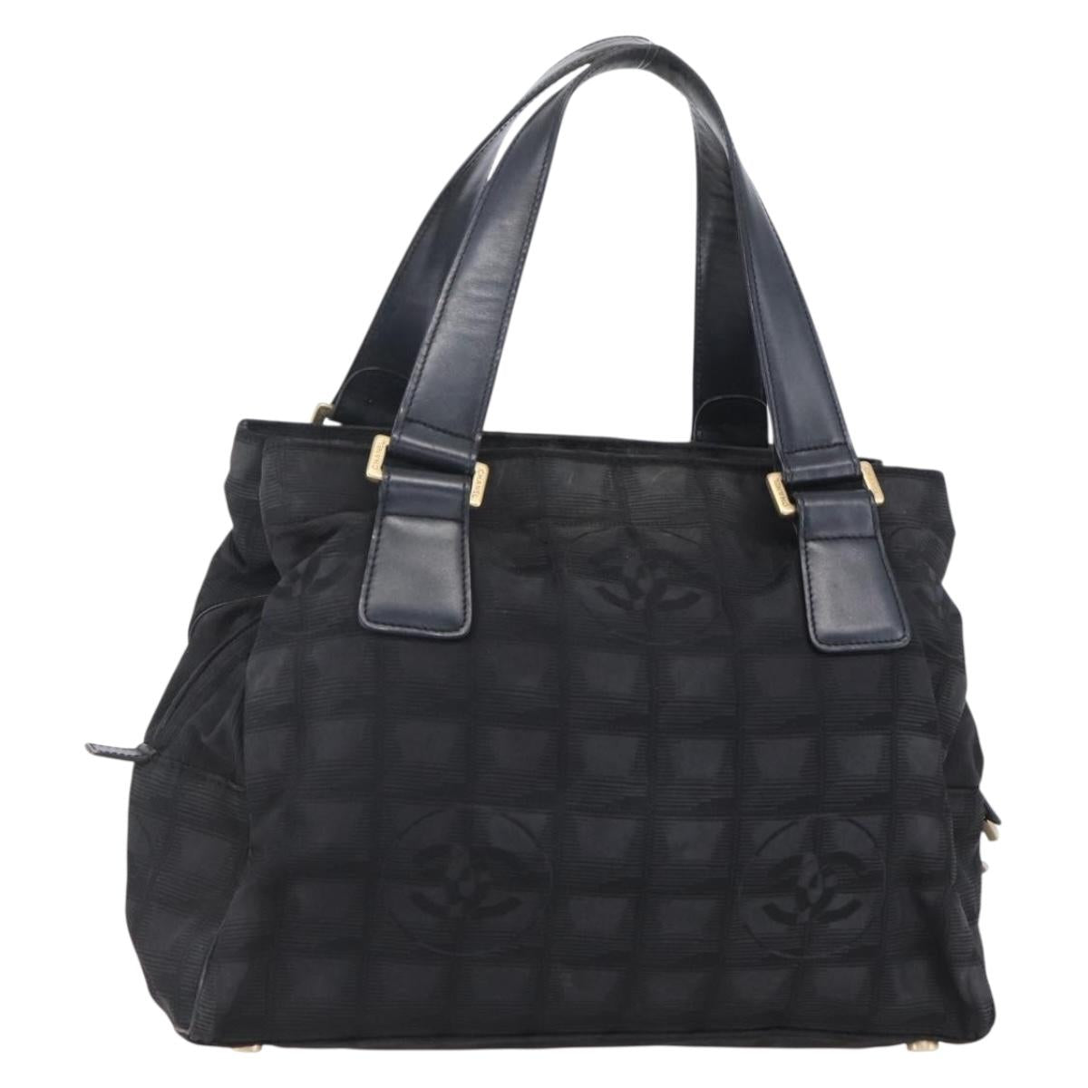 CHANEL New Travel Line Hand Bag Nylon Black Gold CC Auth mr1588