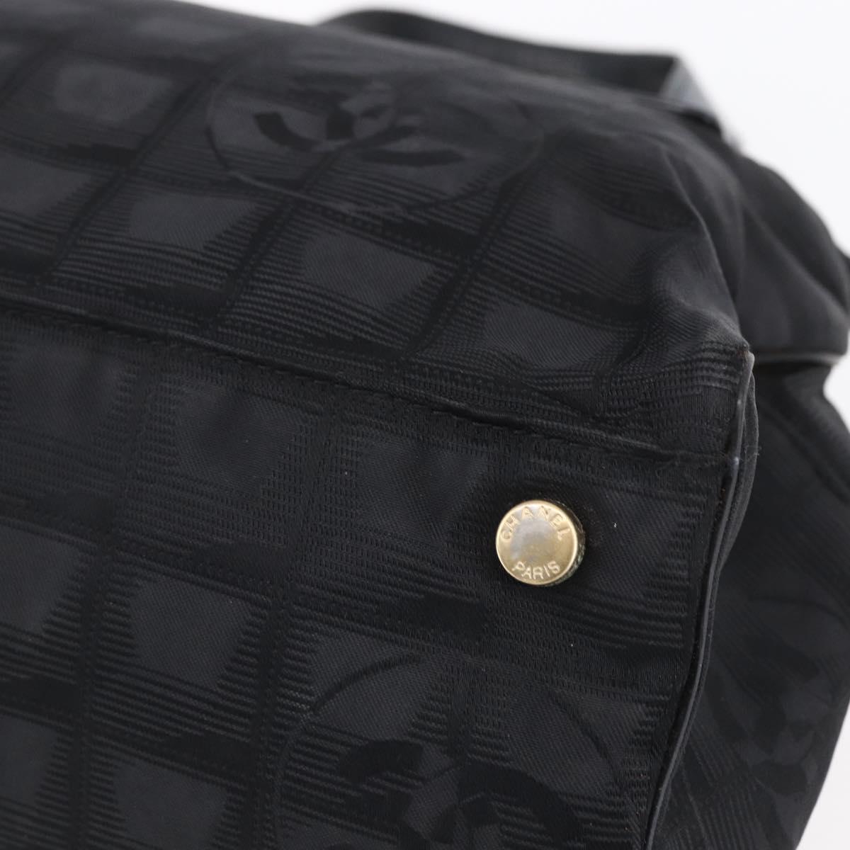 CHANEL New Travel Line Hand Bag Nylon Black Gold CC Auth mr1588