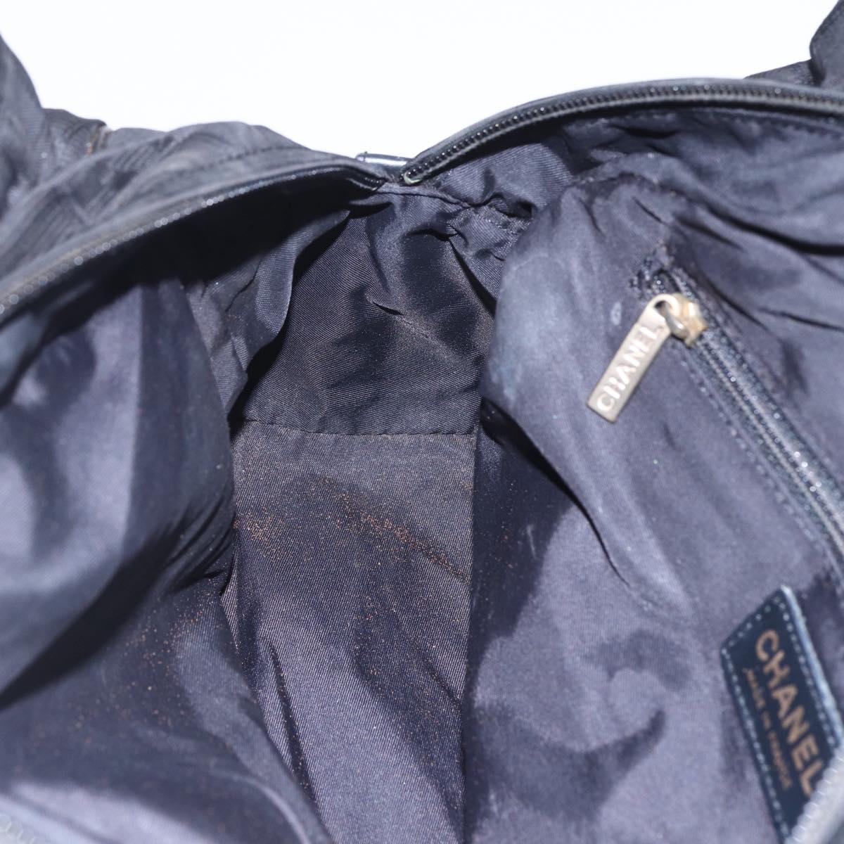 CHANEL New Travel Line Hand Bag Nylon Black Gold CC Auth mr1588