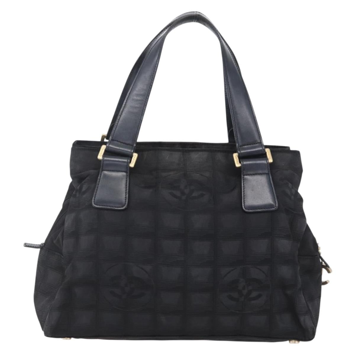CHANEL New Travel Line Hand Bag Nylon Black Gold CC Auth mr1588
