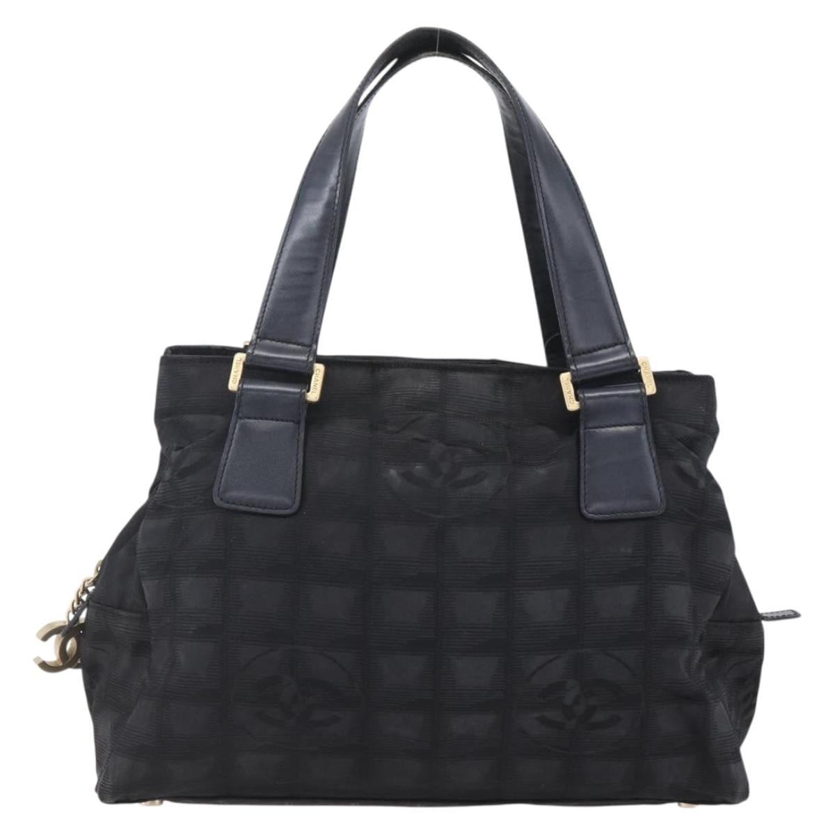 CHANEL New Travel Line Hand Bag Nylon Black Gold CC Auth mr1588