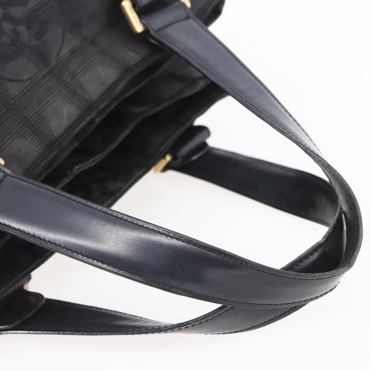 CHANEL New Travel Line Hand Bag Nylon Black Gold CC Auth mr1588