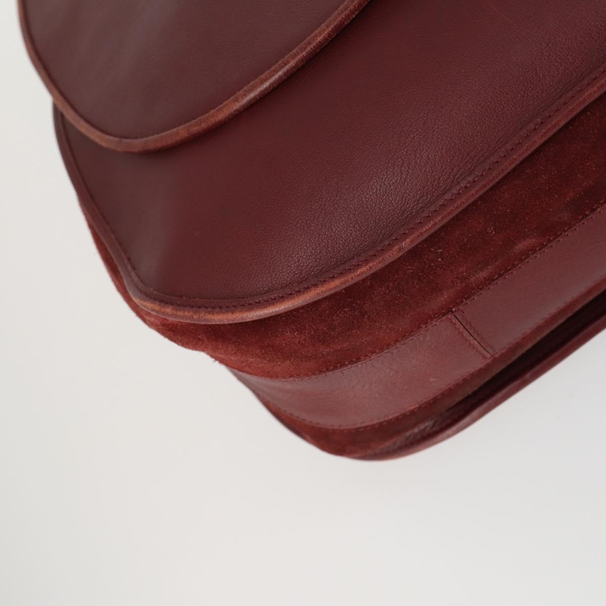 CARTIER Must Line Shoulder Bag Leather Bordeaux Gold Auth mr1590