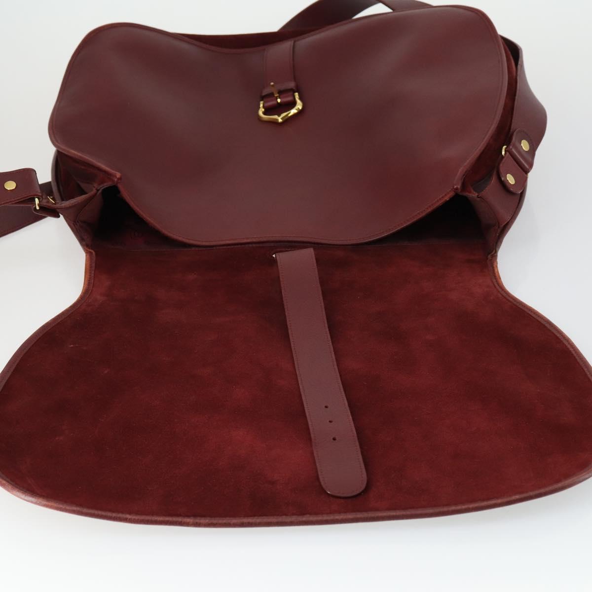 CARTIER Must Line Shoulder Bag Leather Bordeaux Gold Auth mr1590
