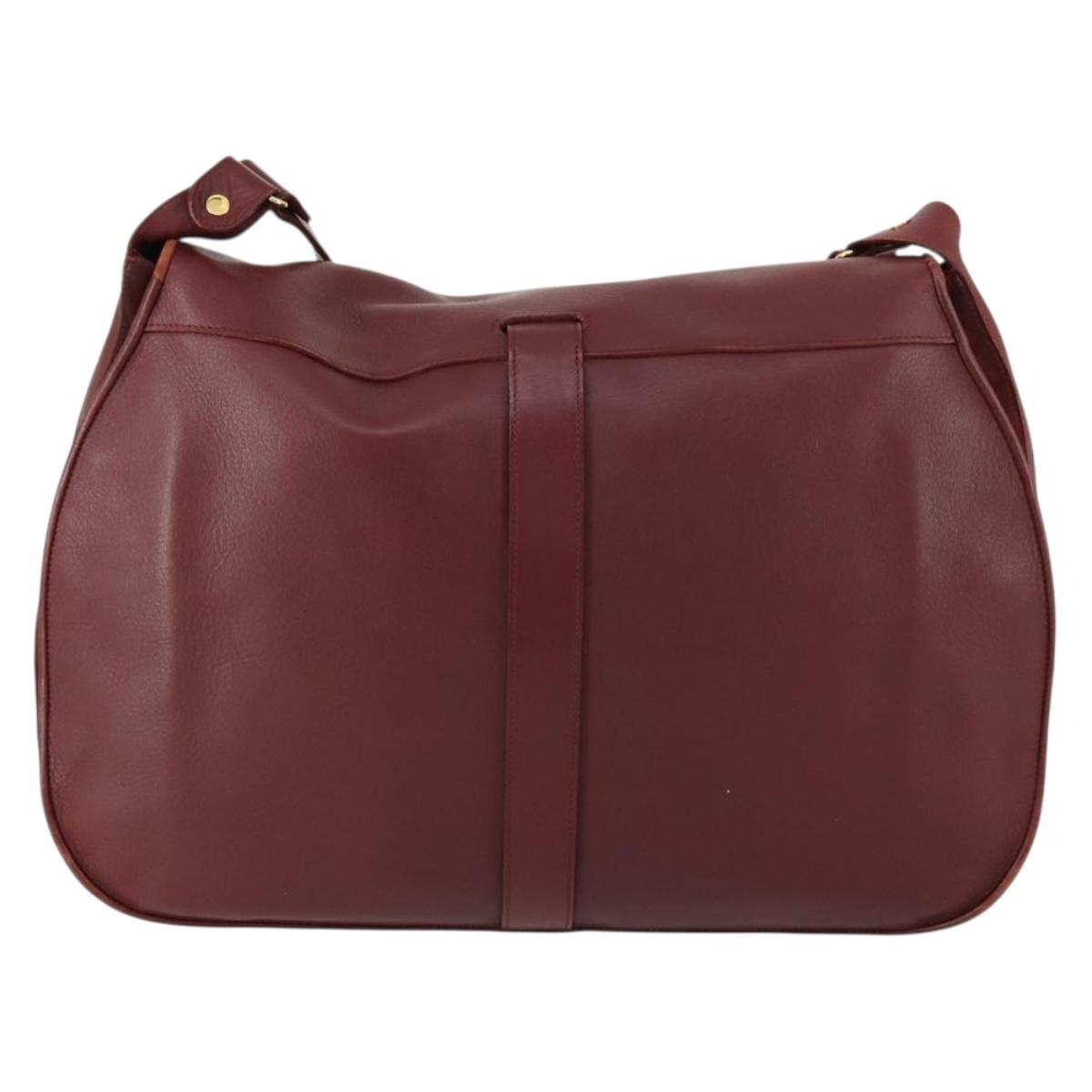 CARTIER Must Line Shoulder Bag Leather Bordeaux Gold Auth mr1590