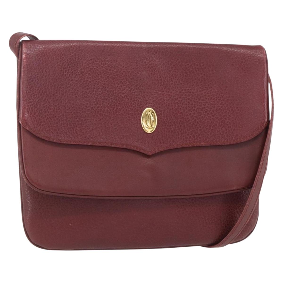 CARTIER Must Line Shoulder Bag Leather Bordeaux Gold Auth mr1591