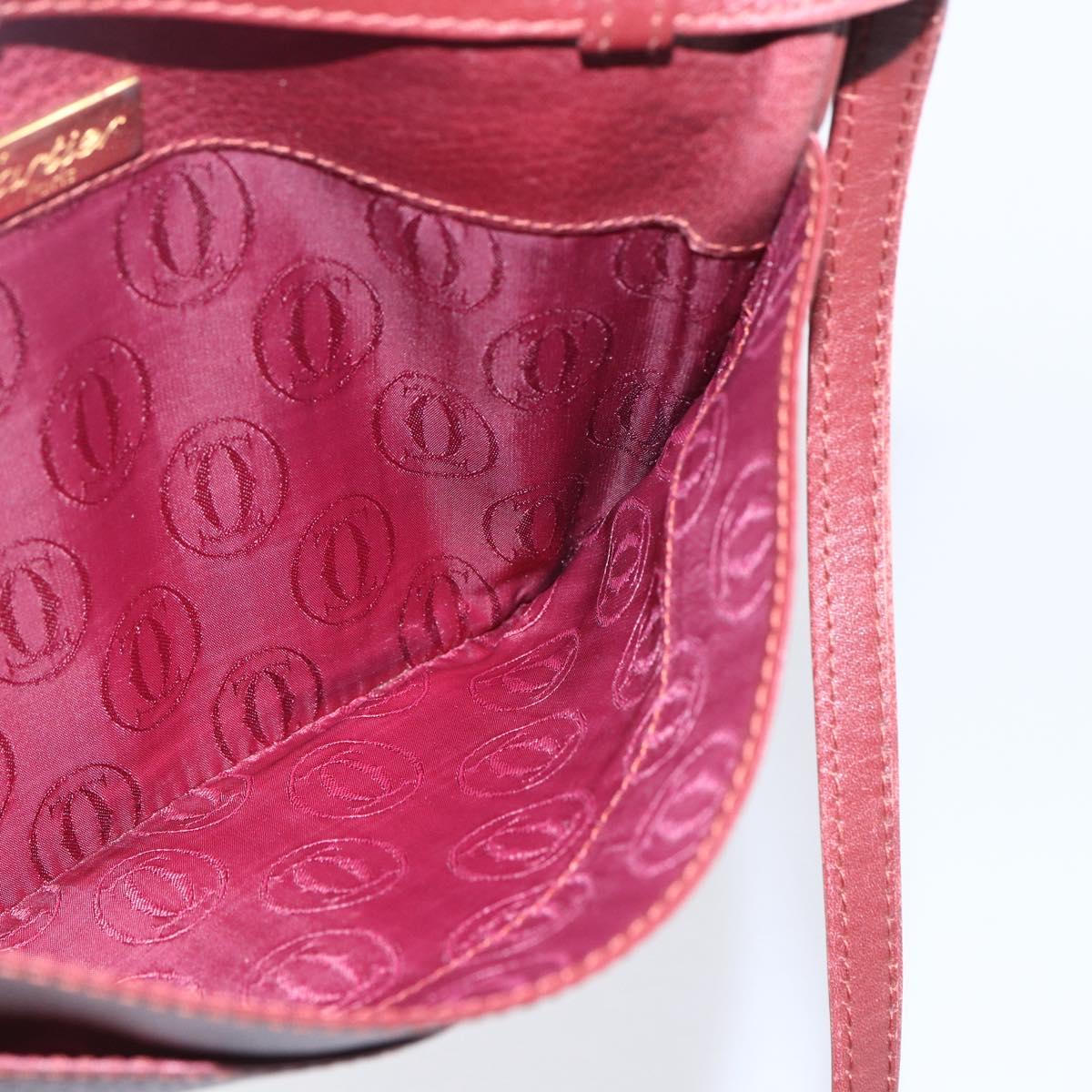 CARTIER Must Line Shoulder Bag Leather Bordeaux Gold Auth mr1591