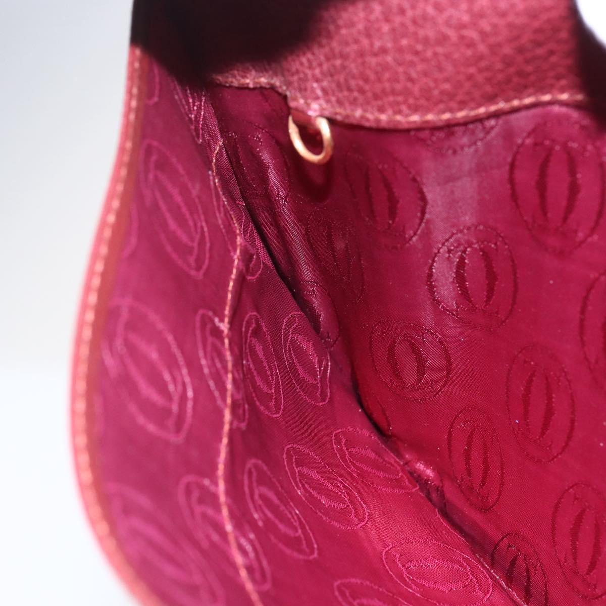 CARTIER Must Line Shoulder Bag Leather Bordeaux Gold Auth mr1591