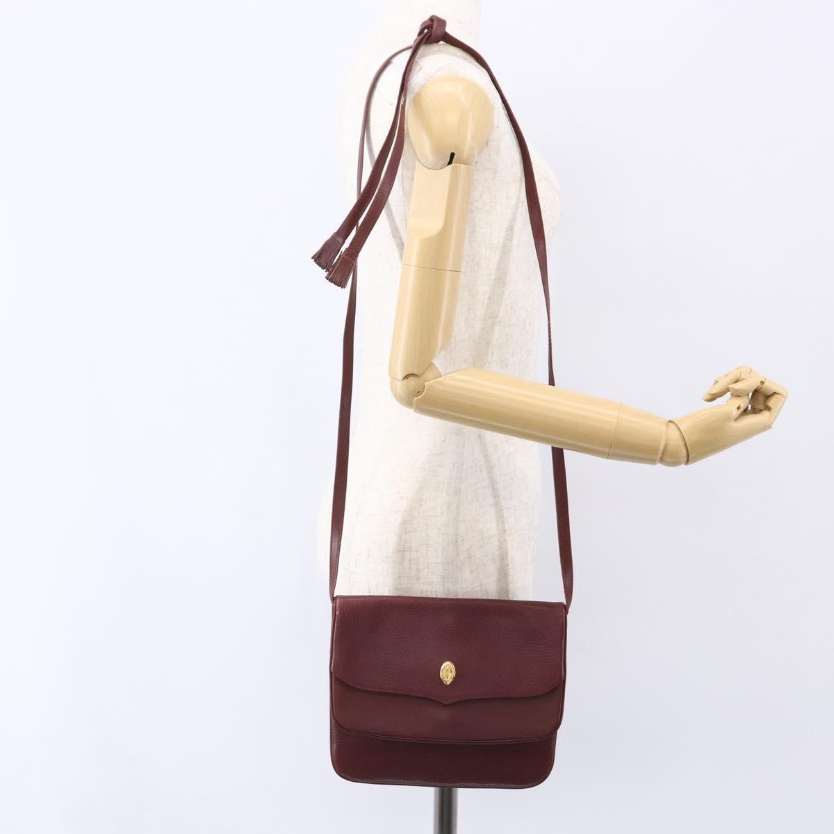 CARTIER Must Line Shoulder Bag Leather Bordeaux Gold Auth mr1591
