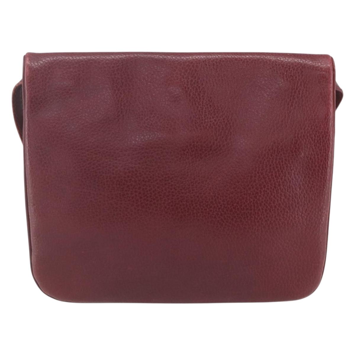 CARTIER Must Line Shoulder Bag Leather Bordeaux Gold Auth mr1591