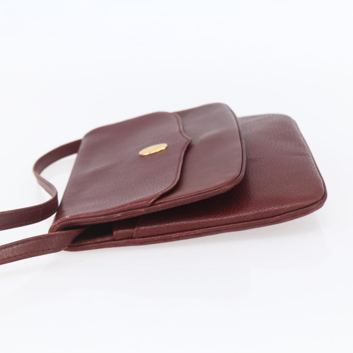 CARTIER Must Line Shoulder Bag Leather Bordeaux Gold Auth mr1591