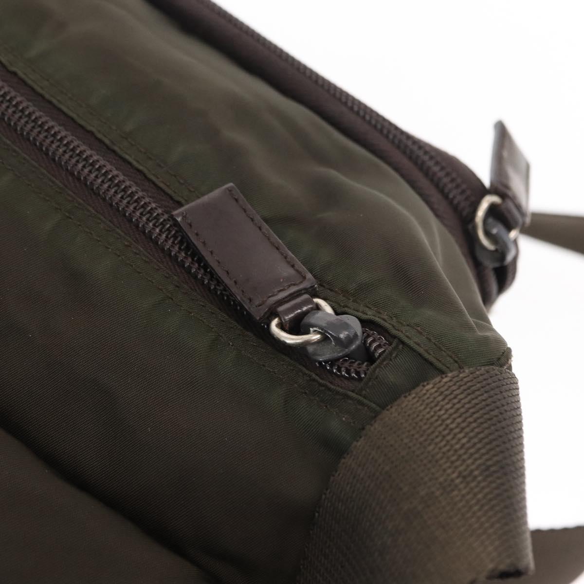 PRADA Shoulder Bag Nylon Khaki Silver Auth mr1593