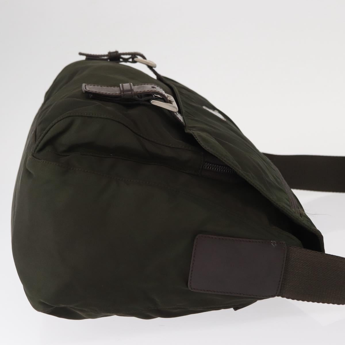 PRADA Shoulder Bag Nylon Khaki Silver Auth mr1593