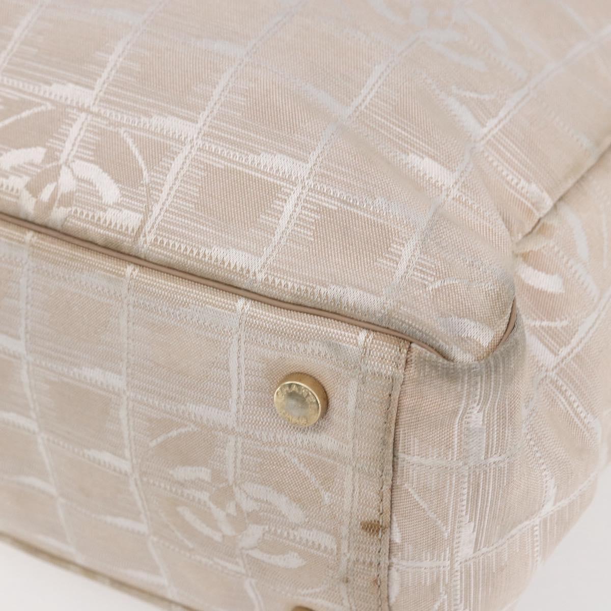 CHANEL New Travel Line Tote Bag Nylon Beige Gold CC Auth mr1594