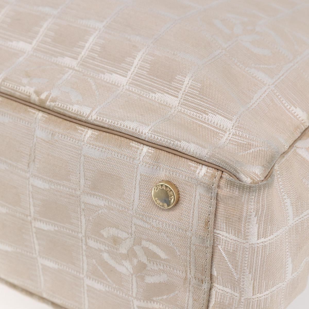 CHANEL New Travel Line Tote Bag Nylon Beige Gold CC Auth mr1594