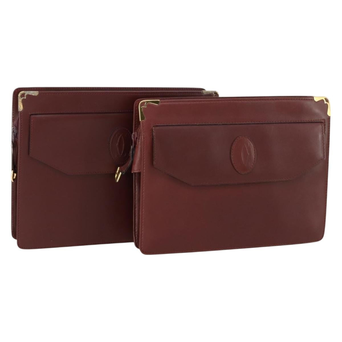 CARTIER Must Line Clutch Bag Leather 2 Set Bordeaux Auth mr1596