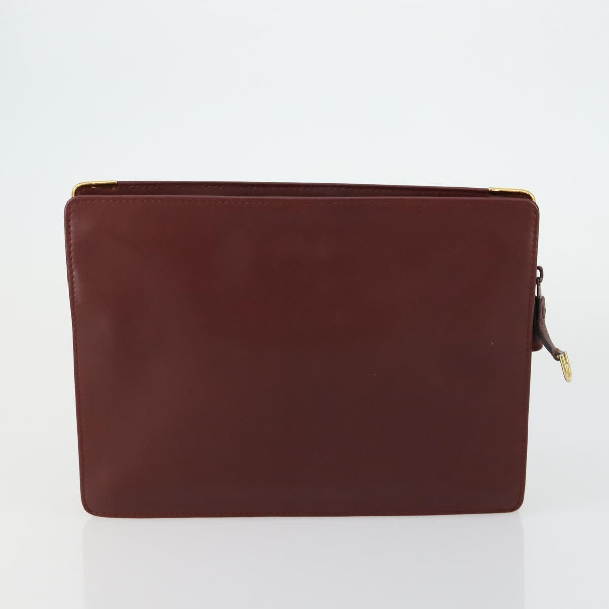 CARTIER Must Line Clutch Bag Leather 2 Set Bordeaux Auth mr1596