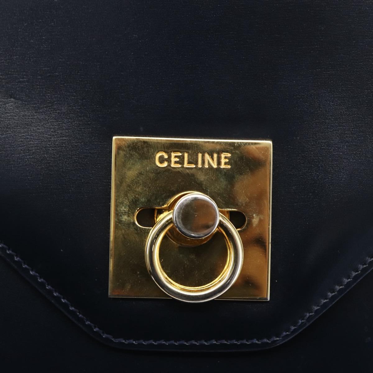 CELINE Clutch Bag Leather Black Gold Auth mr1597