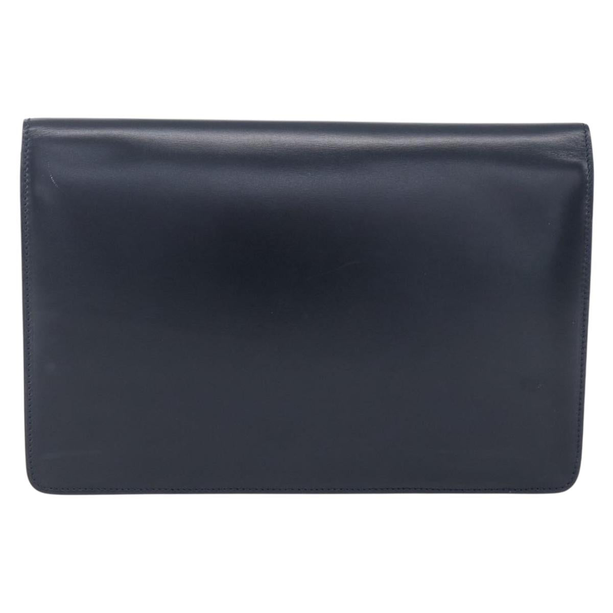 CELINE Clutch Bag Leather Black Gold Auth mr1597